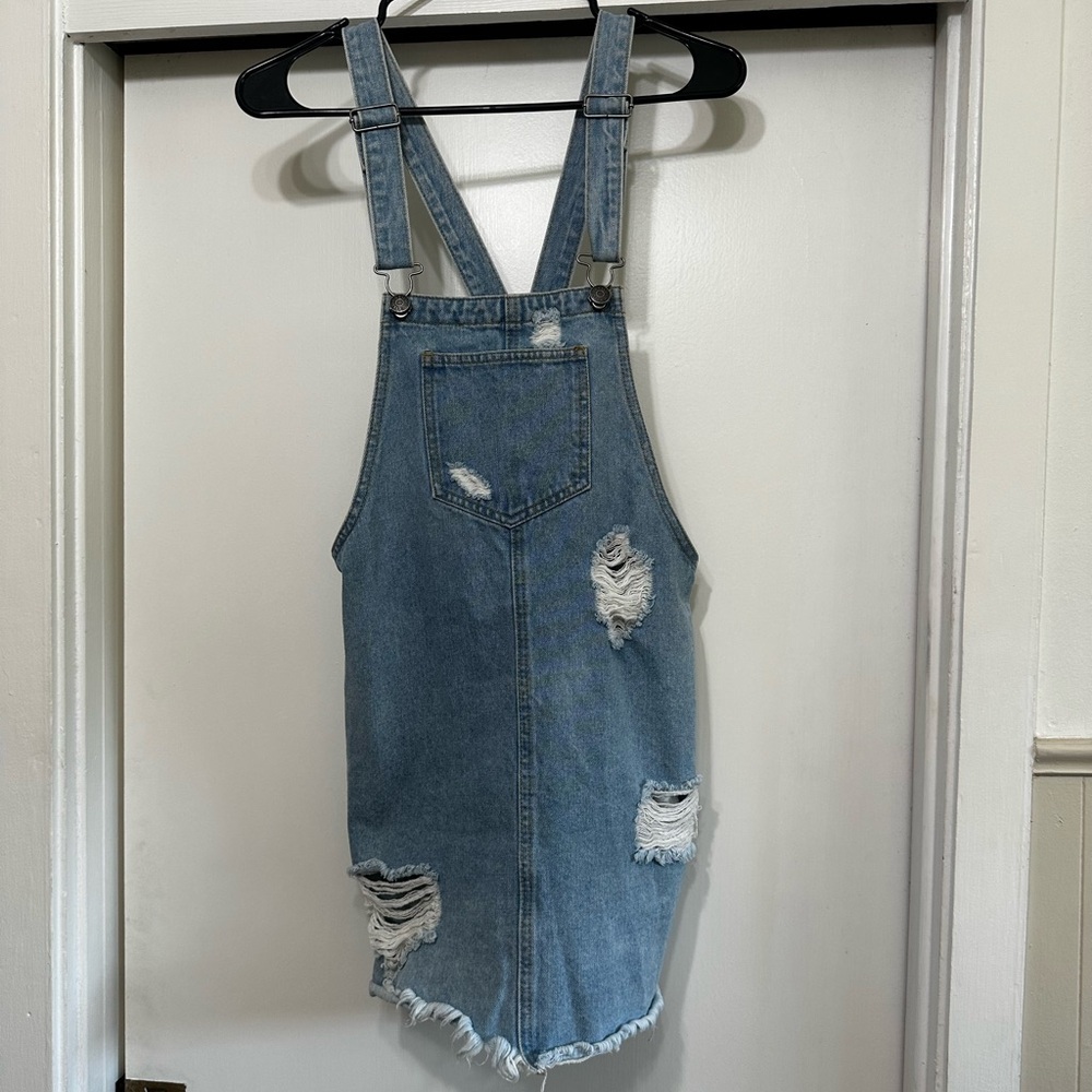Cello Distressed Denim Overall Dress